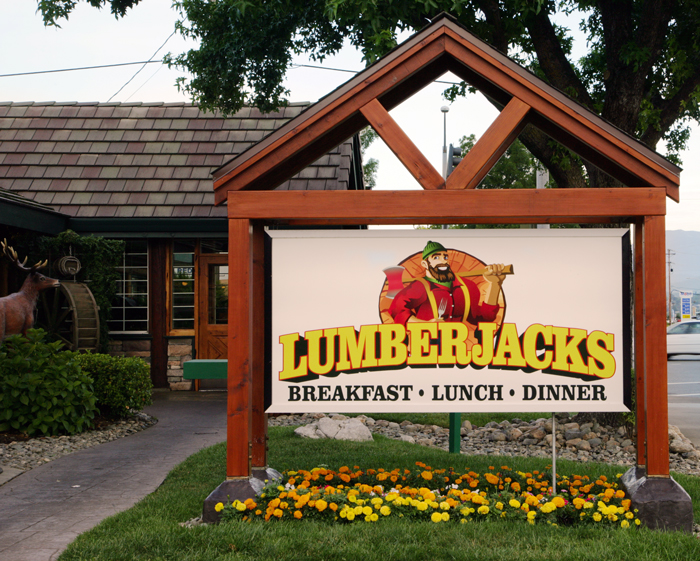 Lumberjacks Sign Reads: Lumberjacks - Breakfast, Lunch, Dinner